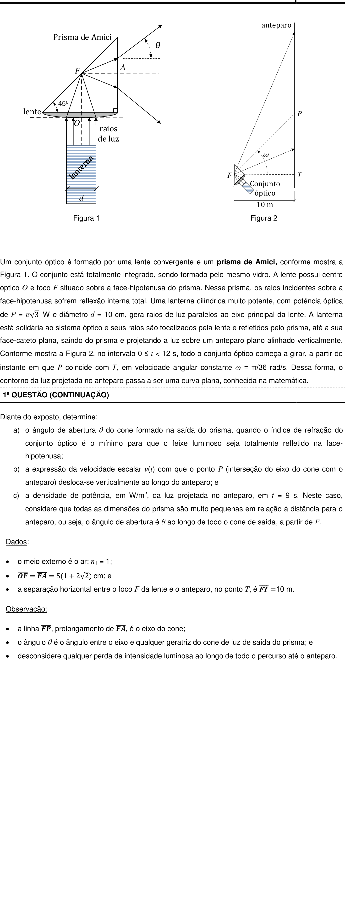 Questão 1 no caderno Física da 2ª fase do IME 2019