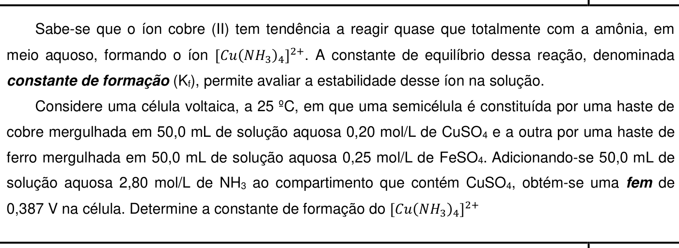Questão 6 no caderno Química da 2ª fase do IME 2019