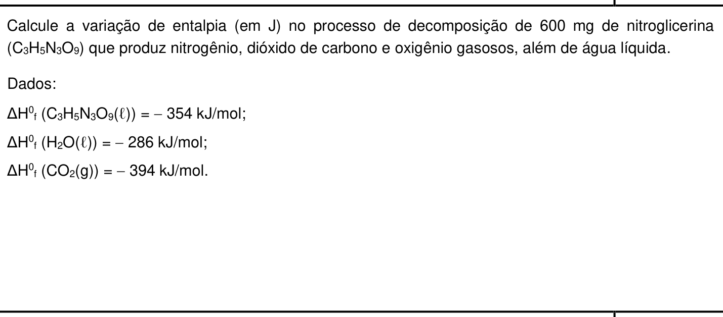 Questão 1 no caderno Química da 2ª fase do IME 2020