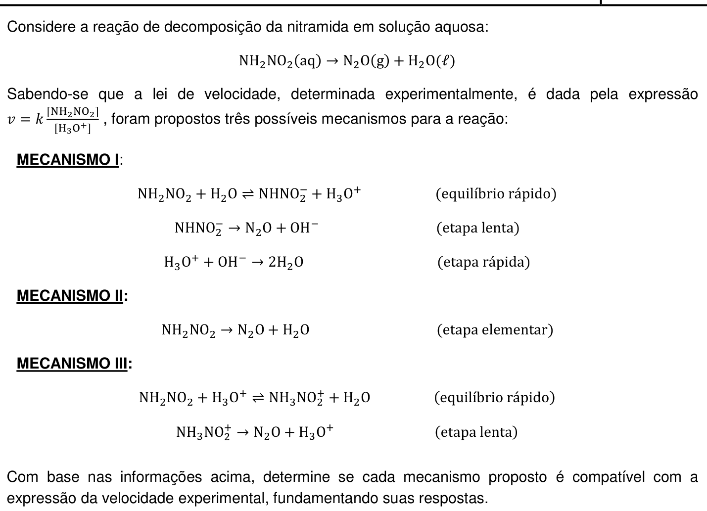 Questão 3 no caderno Química da 2ª fase do IME 2020