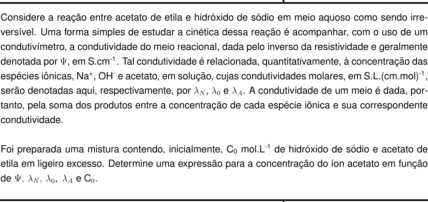 Questão 1 no caderno Química da 2ª fase do IME 2022