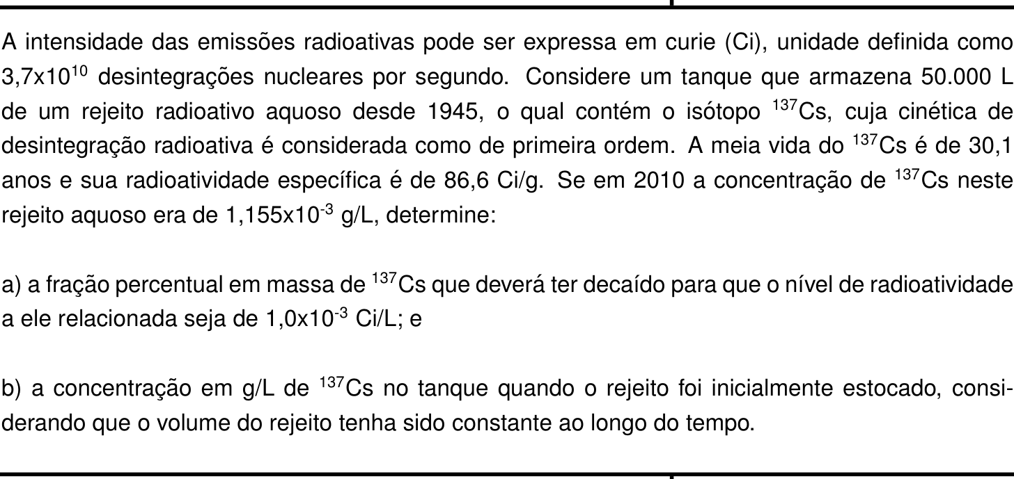 Questão 6 no caderno Química da 2ª fase do IME 2022