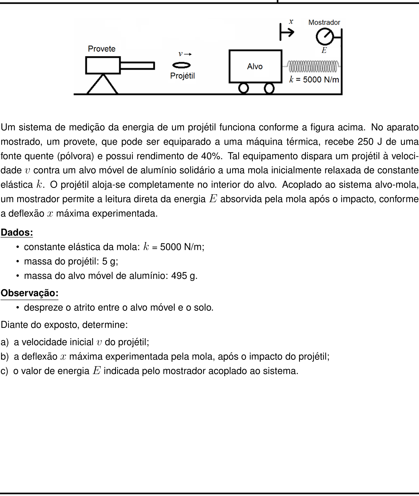 Questão 1 no caderno Física da 2ª fase do IME 2023