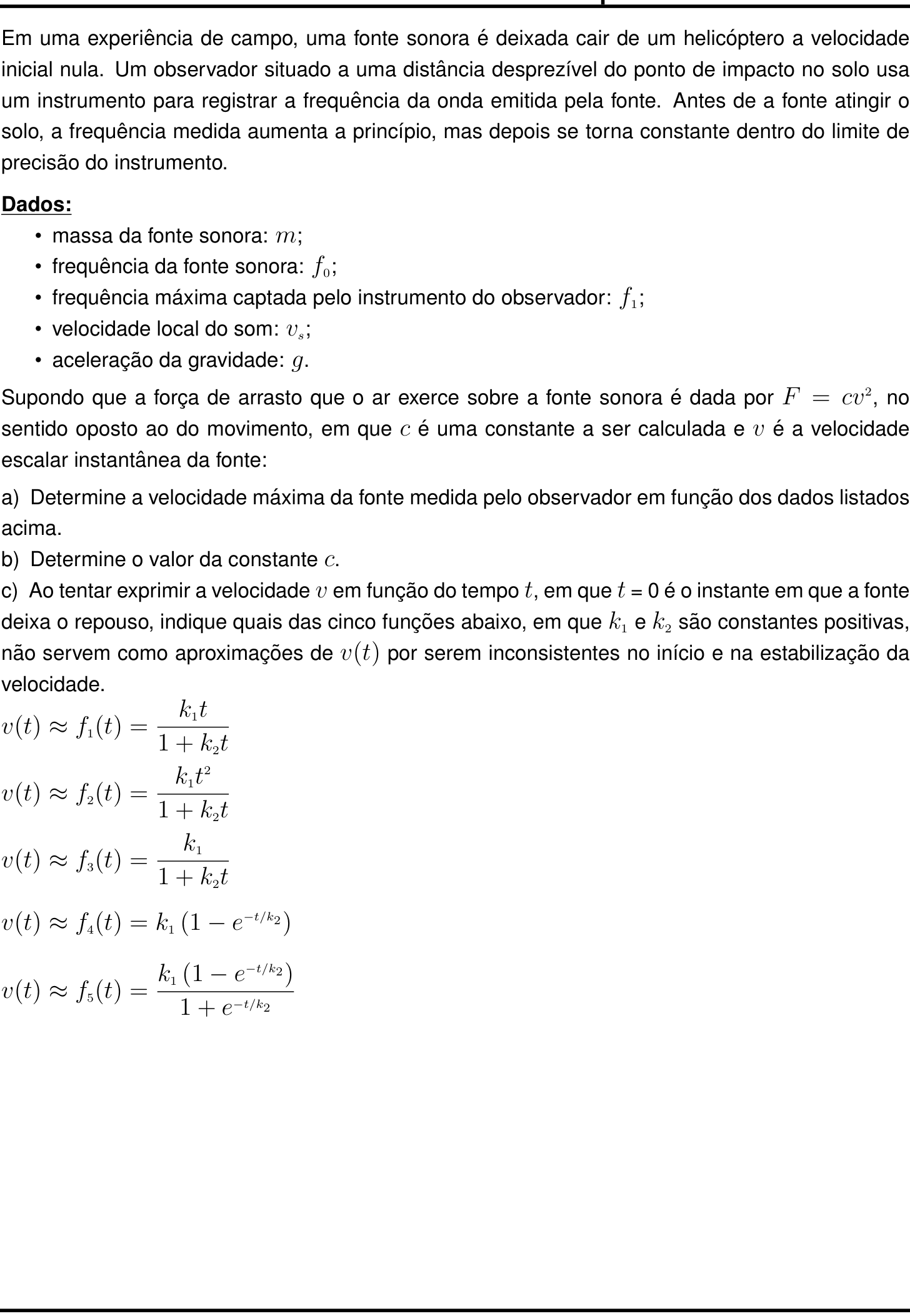 Questão 5 no caderno Física da 2ª fase do IME 2023