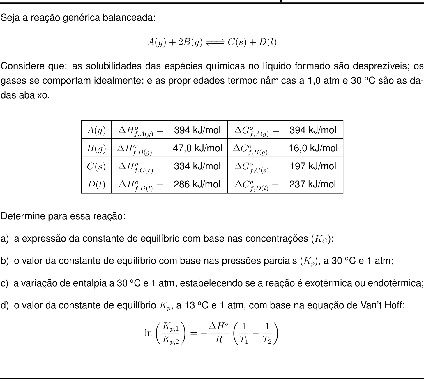 Questão 9 no caderno Química da 2ª fase do IME 2023