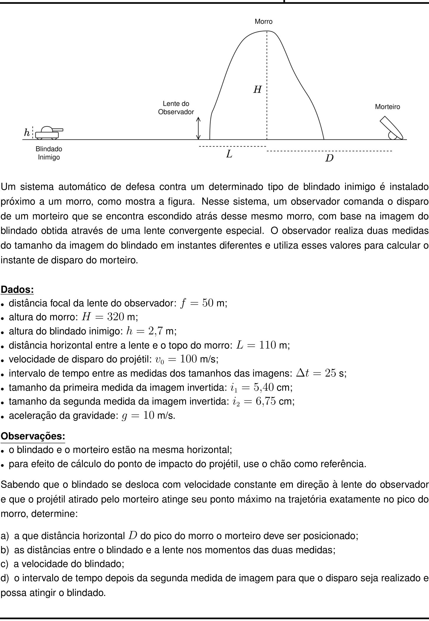 Questão 10 no caderno Física da 2ª fase do IME 2024