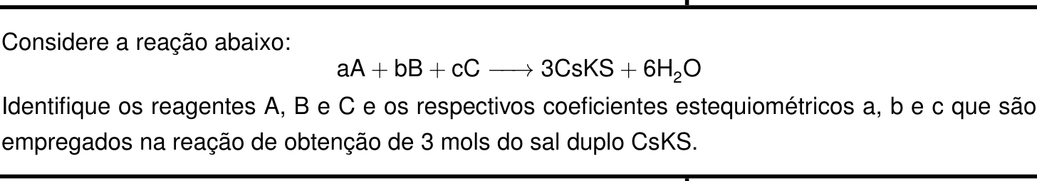 Questão 1 no caderno Química da 2ª fase do IME 2024