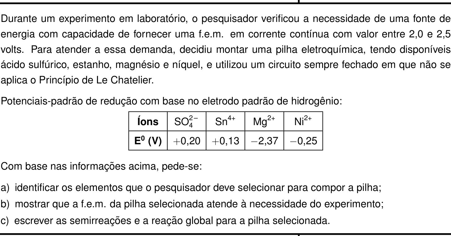 Questão 3 no caderno Química da 2ª fase do IME 2024