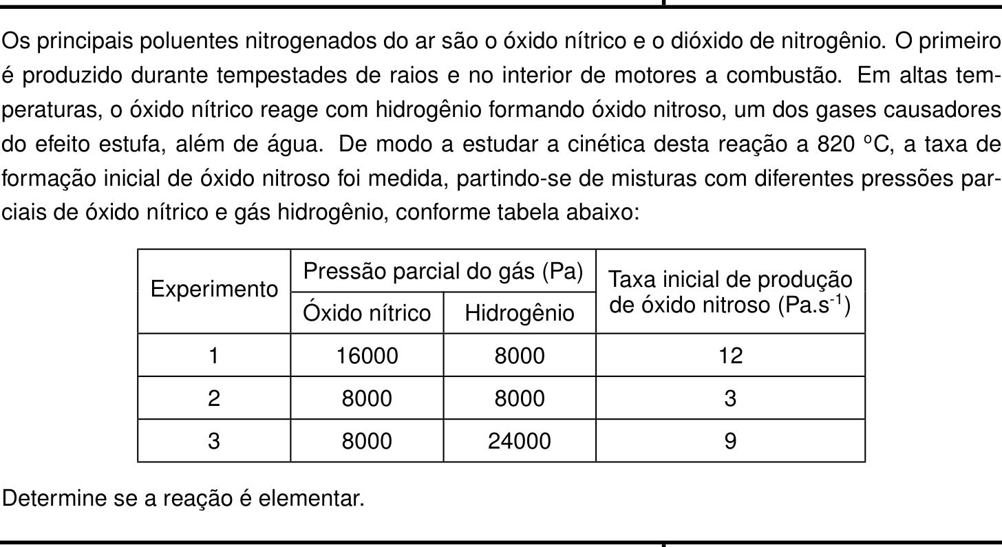Questão 6 no caderno Química da 2ª fase do IME 2024