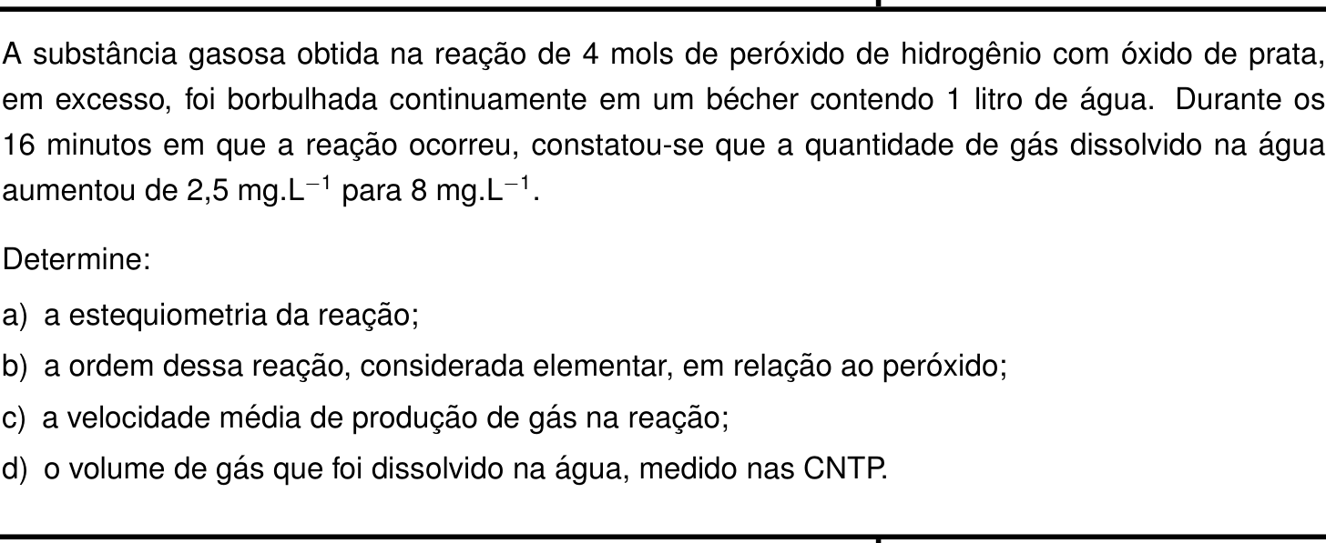Questão 9 no caderno Química da 2ª fase do IME 2024
