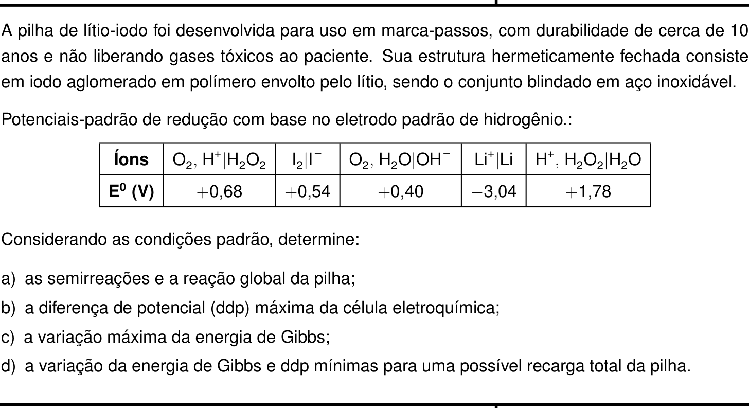 Questão 1 no caderno Química da 2ª fase do IME 2025