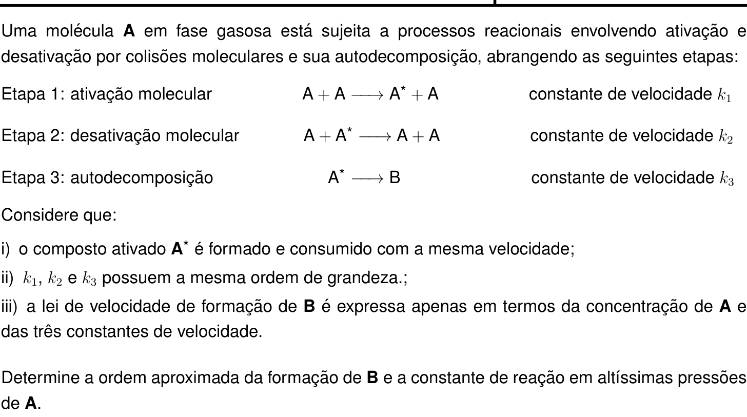 Questão 9 no caderno Química da 2ª fase do IME 2025