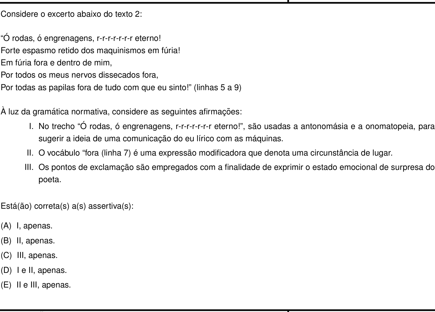 Questão 8 no caderno Português e Inglês da 2ª fase do IME 2022