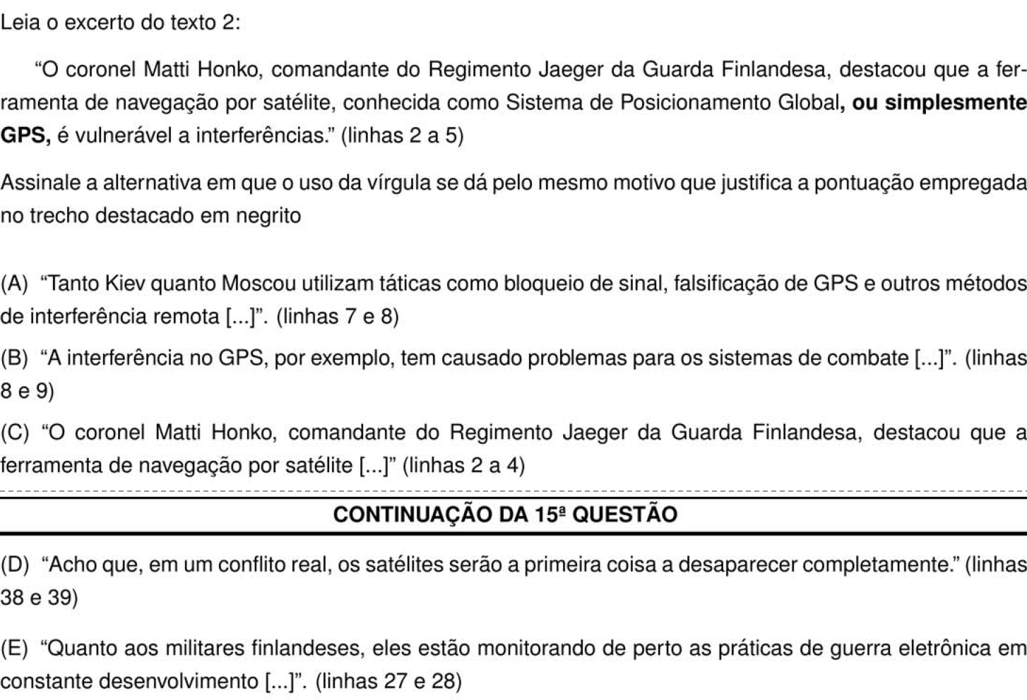 Questão 15 no caderno Português e Inglês da 2ª fase do IME 2026