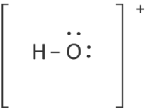 Estrutura entre colchetes com carga positiva, mostrando um átomo de oxigênio ligado a um átomo de hidrogênio e com dois pares de elétrons livres.