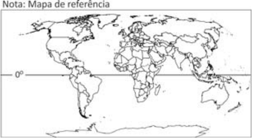 Mapa-múndi de referência com divisão política dos países e linha do Equador em 0°, com o título 'Nota: Mapa de referência'.