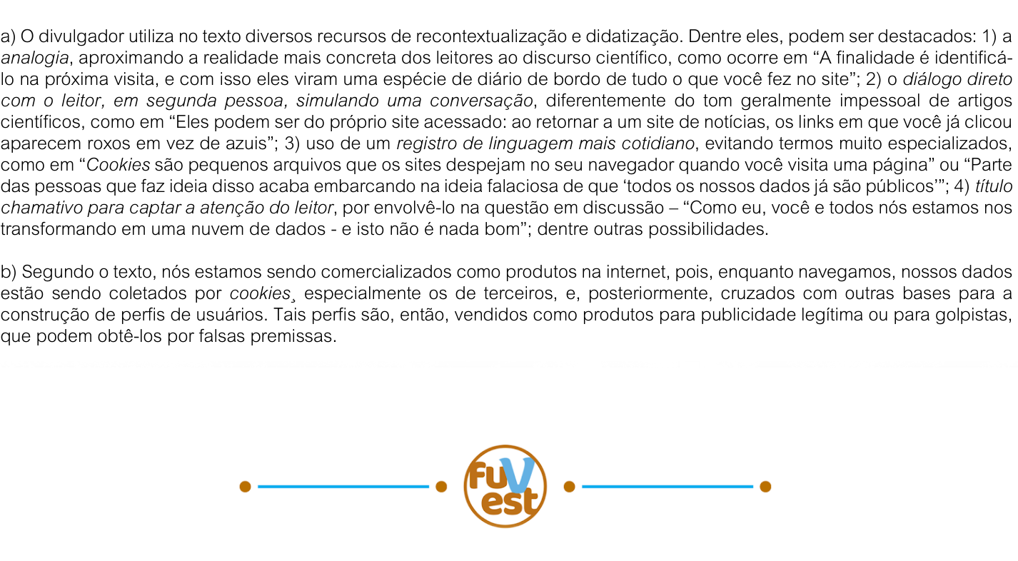 Resposta esperada no documento da FUVEST