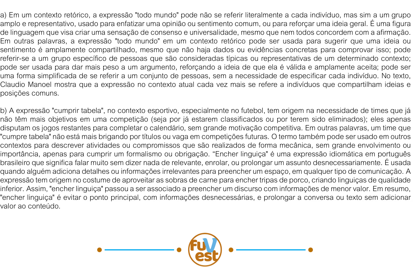Resposta esperada no documento da FUVEST