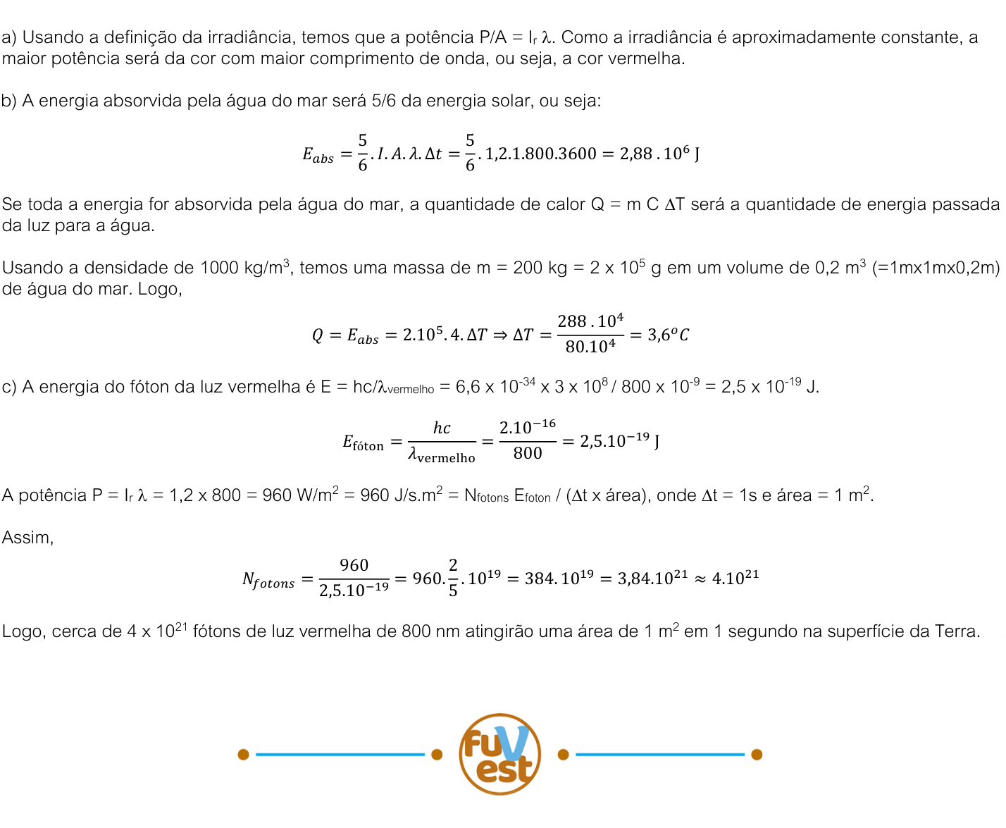 Resposta esperada no documento da FUVEST