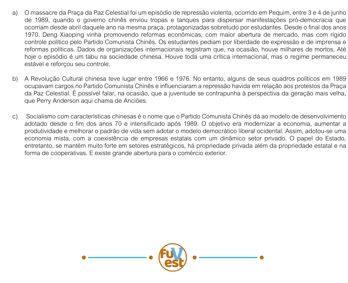 Resposta esperada no documento da FUVEST