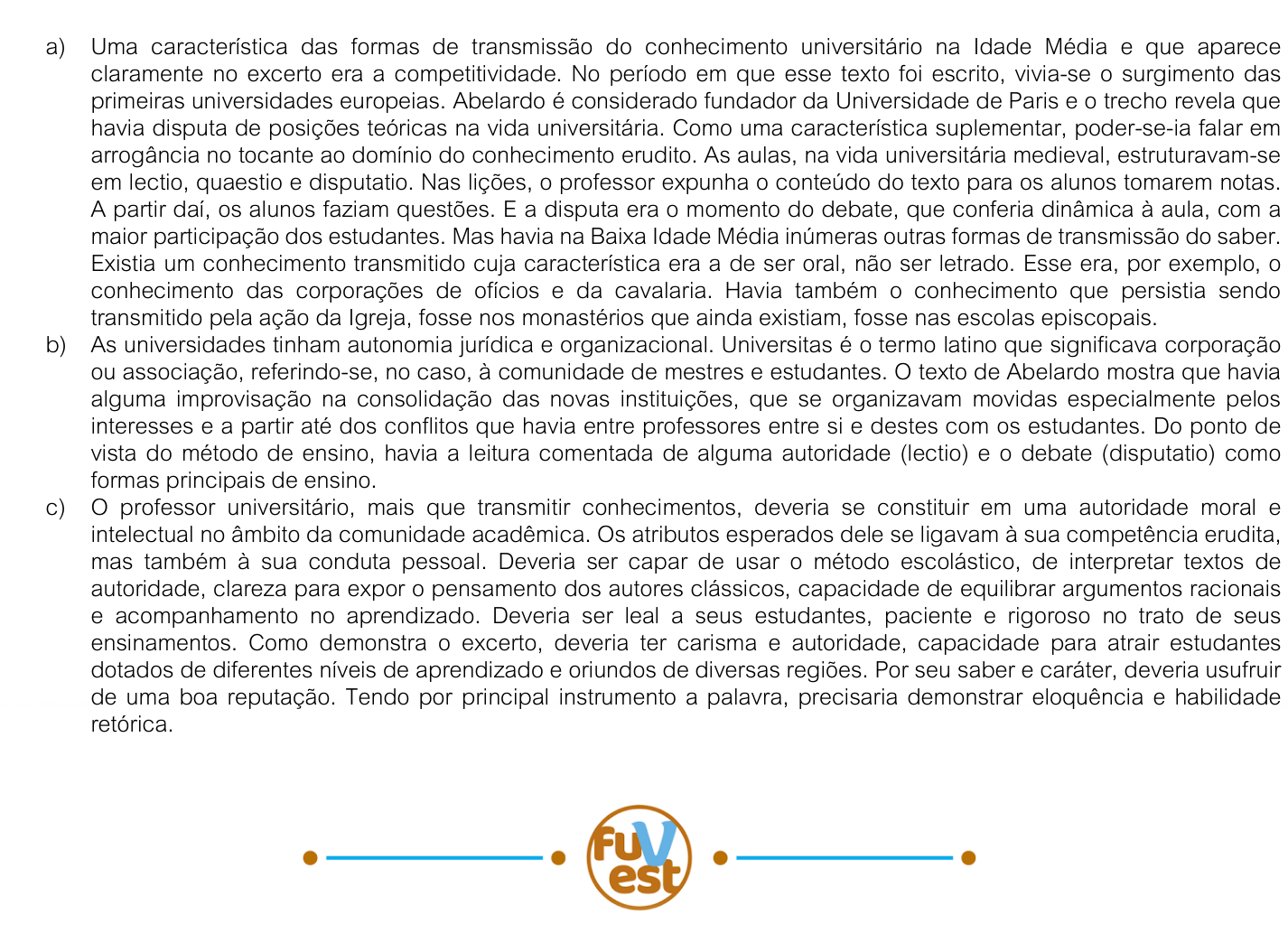 Resposta esperada no documento da FUVEST