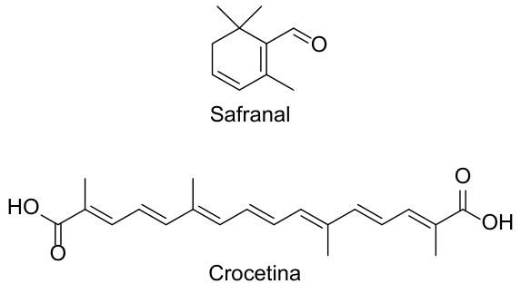 Fórmulas estruturais do safranal e da crocetina