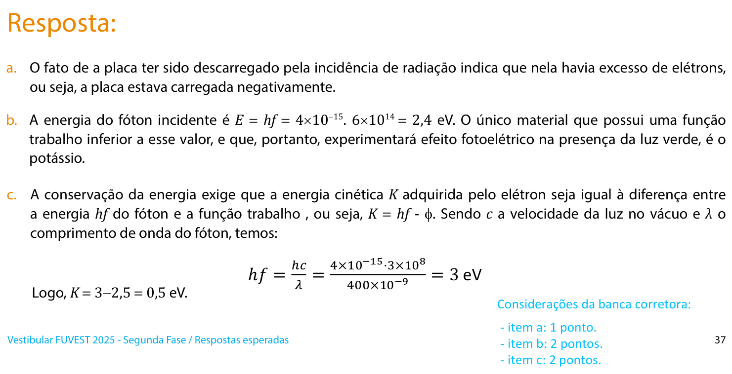 Resposta esperada no documento da FUVEST
