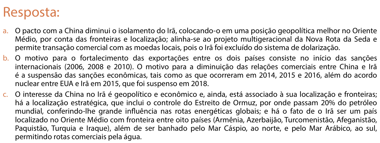Resposta esperada no documento da FUVEST