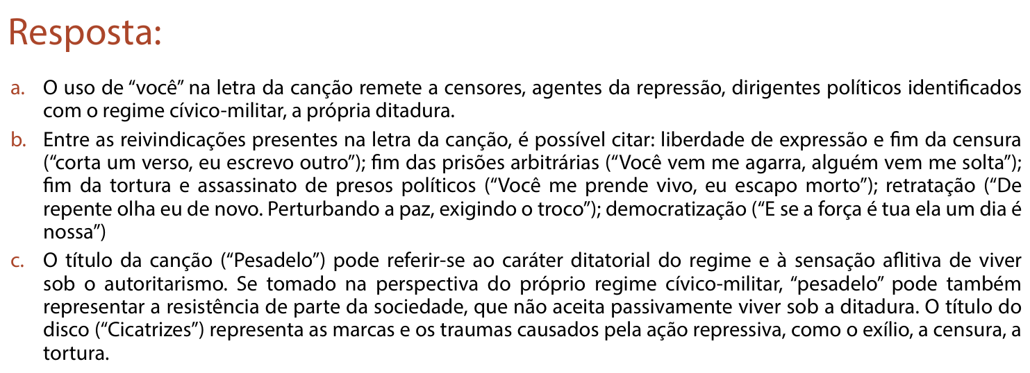 Resposta esperada no documento da FUVEST