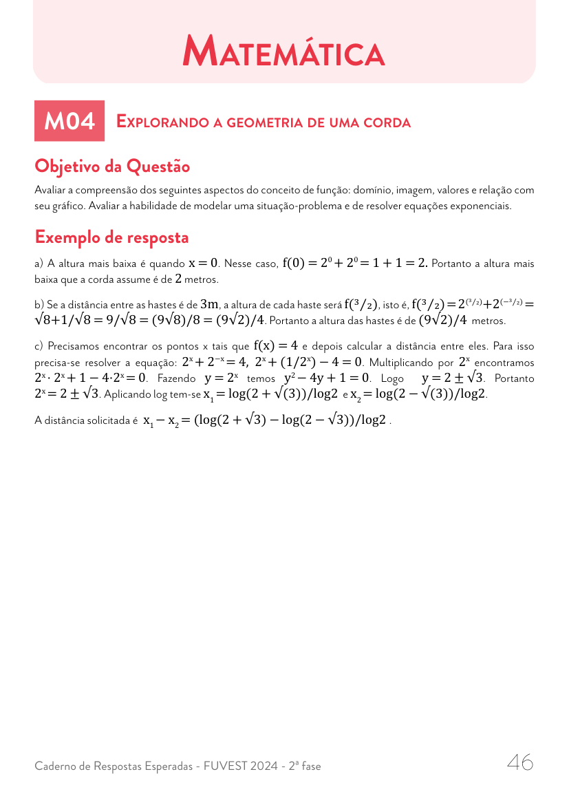 Resposta esperada no documento da FUVEST