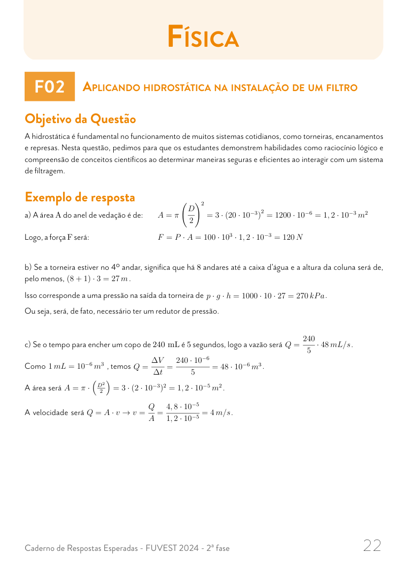 Resposta esperada no documento da FUVEST