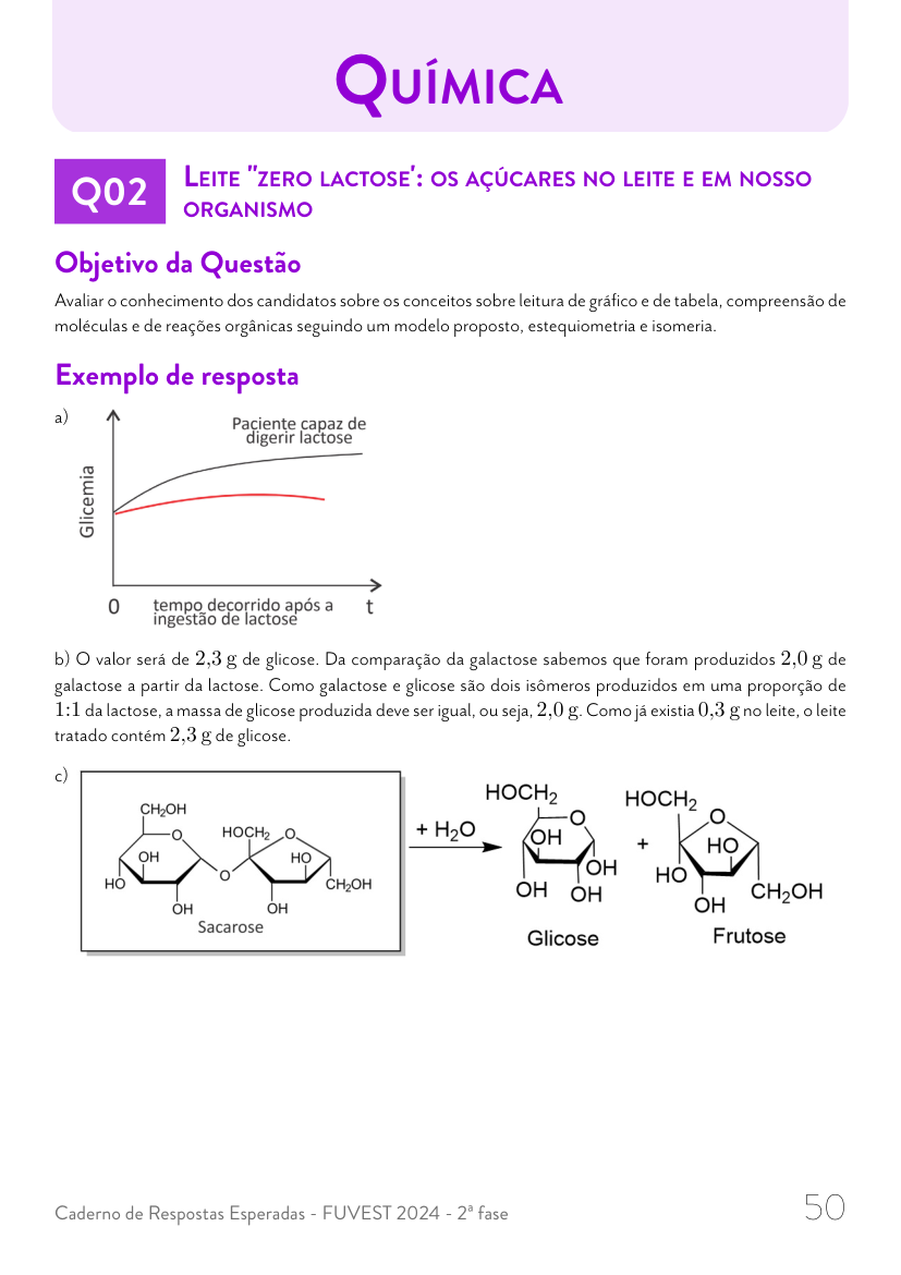 Resposta esperada no documento da FUVEST