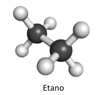 Modelo tridimensional de esferas e bastões da molécula de etano