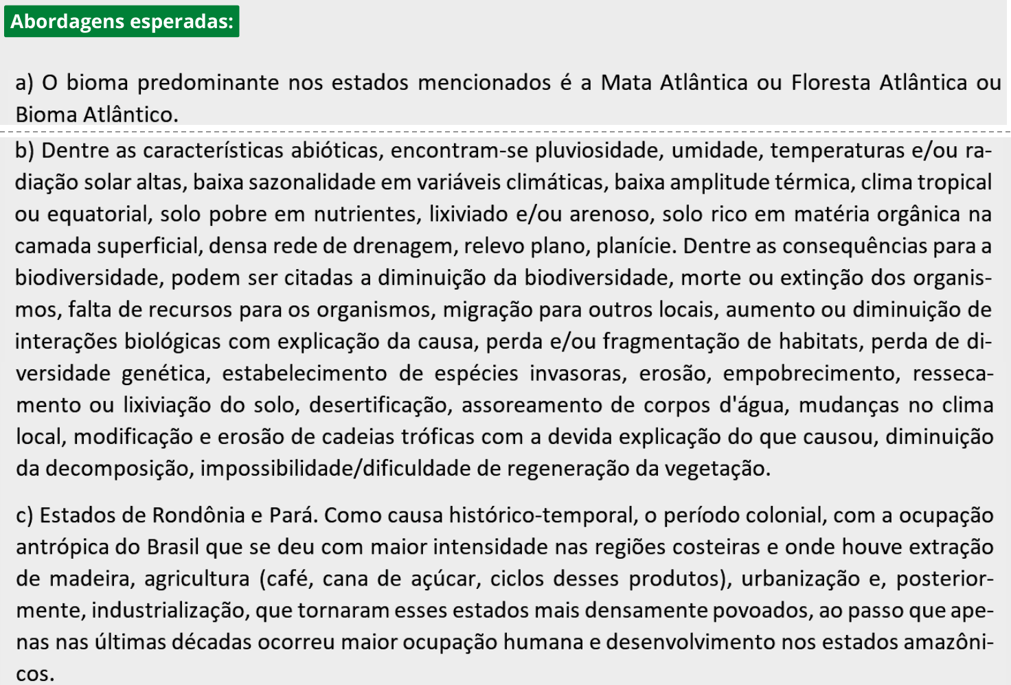 Resposta esperada no documento da FUVEST