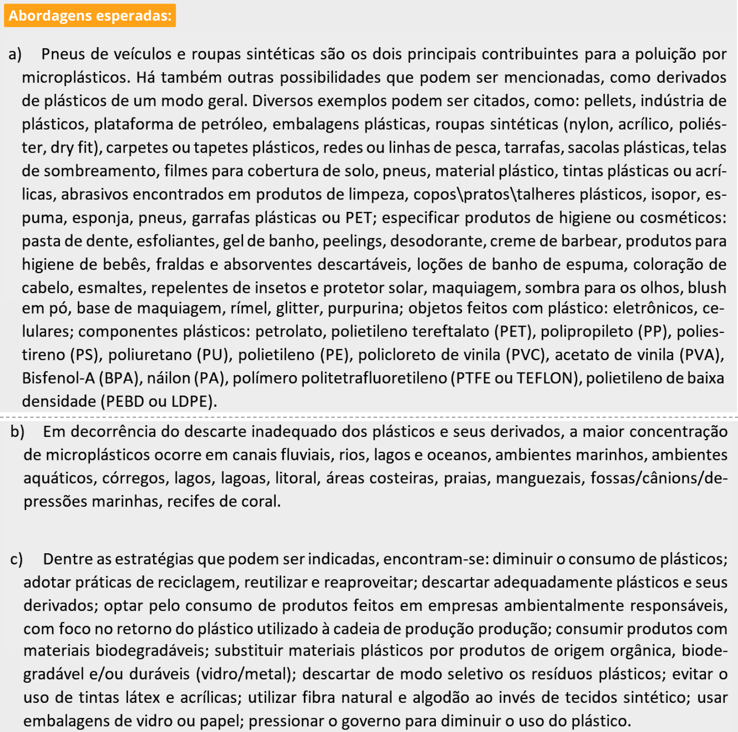 Resposta esperada no documento da FUVEST