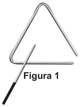 Instrumento musical triângulo com abertura no vértice inferior direito e uma haste apoiada sobre ele, com a legenda "Figura 1".