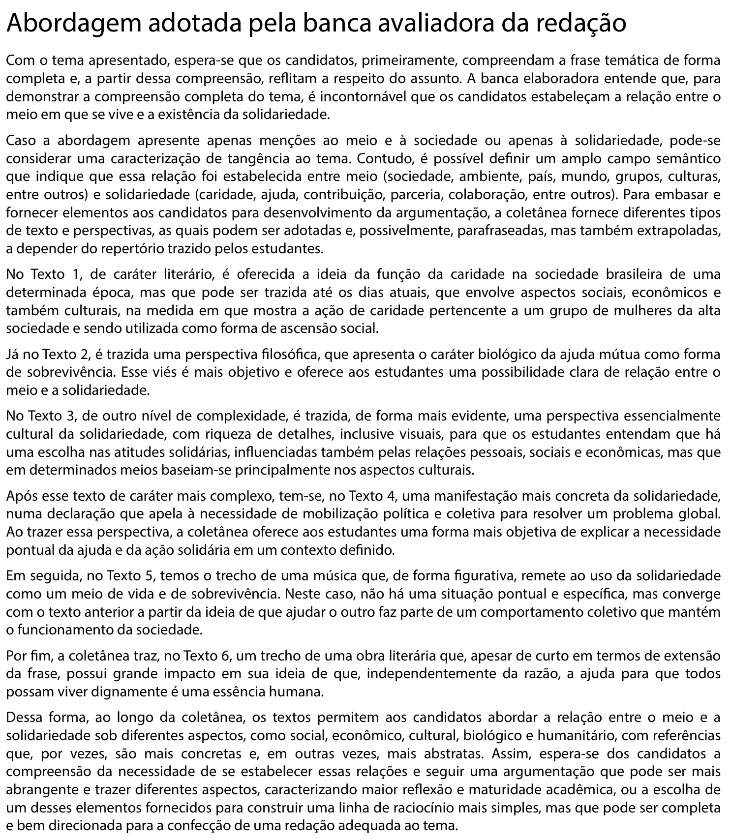 Abordagem esperada no documento da FUVEST