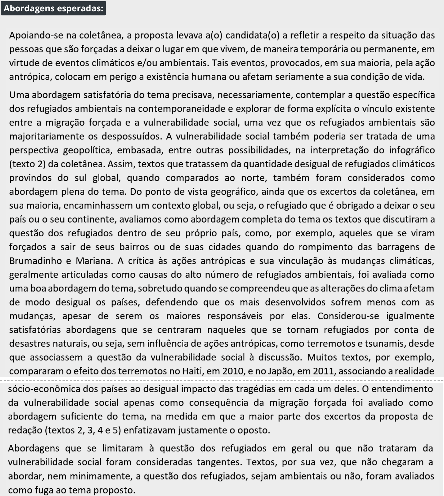 Abordagem esperada no documento da FUVEST