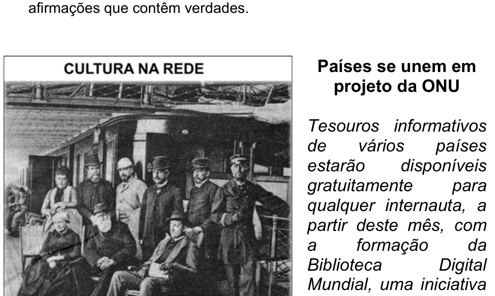 Fotografia histórica em preto e branco, sob o cabeçalho “CULTURA NA REDE”, mostrando D. Pedro II e sua comitiva, com pessoas sentadas e em pé diante de uma construção.