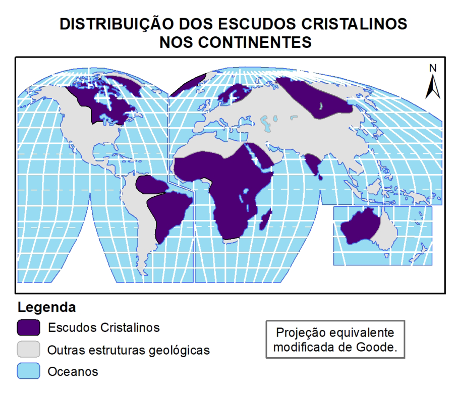 Distribuição dos escudos cristalinos nos continentes
