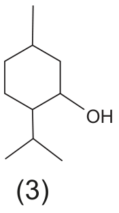 Fórmula estrutural da substância 3: anel ciclo-hexano com substituintes metil, isopropil e hidroxila