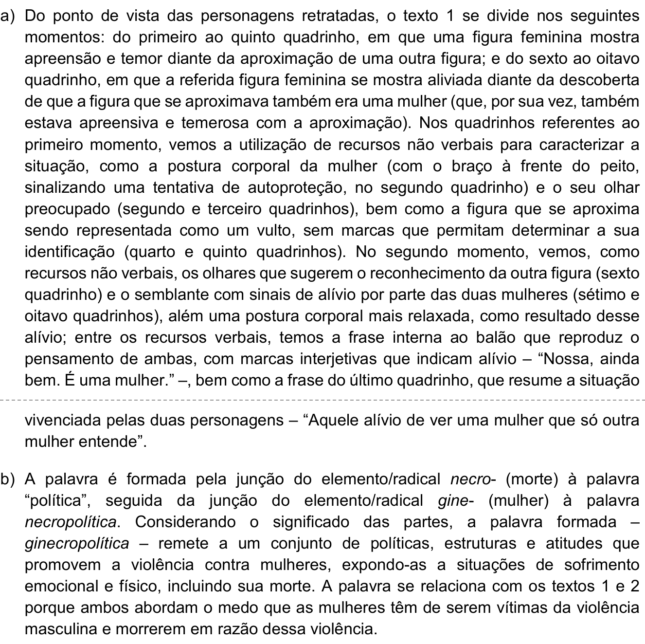 Resposta esperada no documento da Comvest