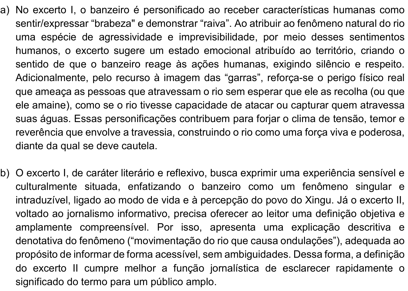Resposta esperada no documento da Comvest