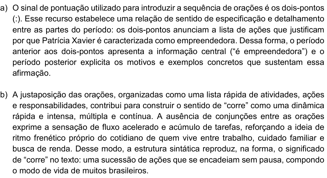 Resposta esperada no documento da Comvest