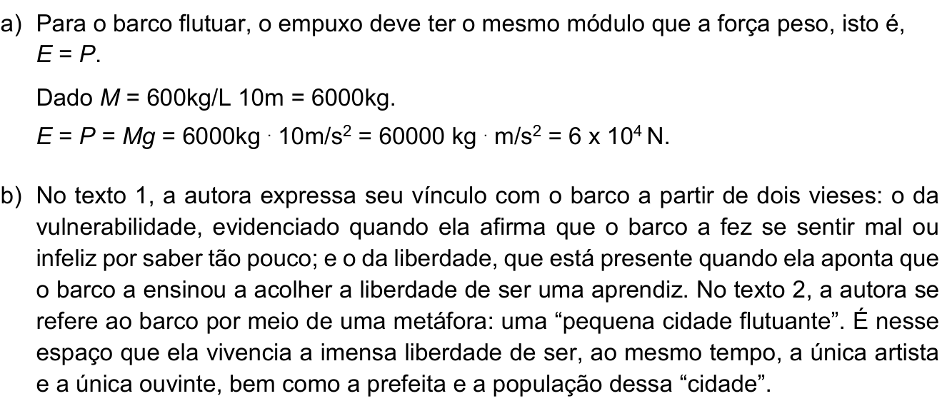 Resposta esperada no documento da Comvest