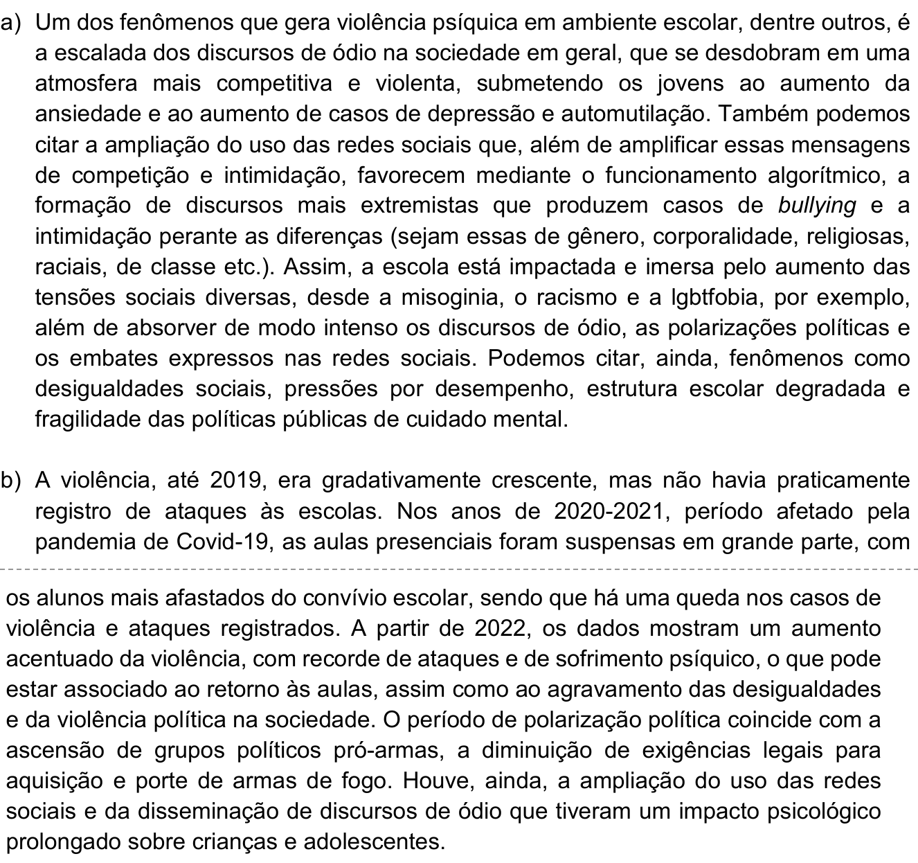 Resposta esperada no documento da Comvest