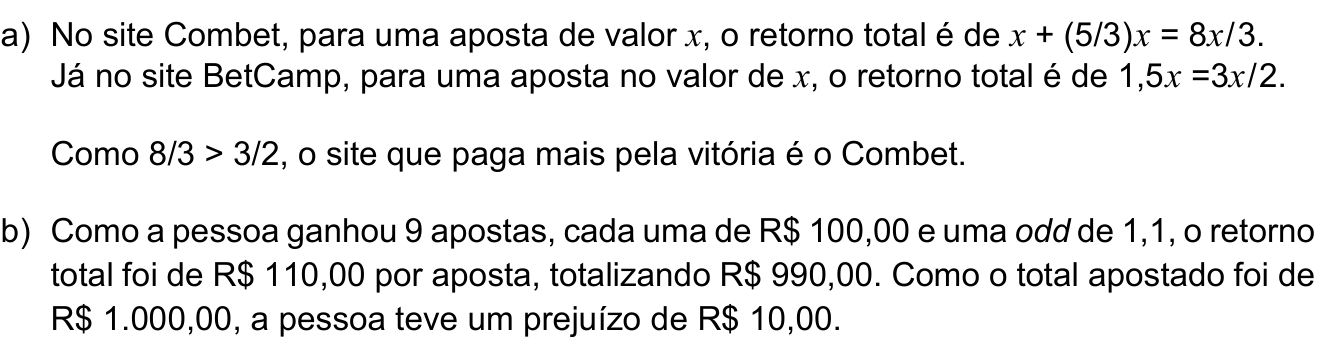 Resposta esperada no documento da Comvest