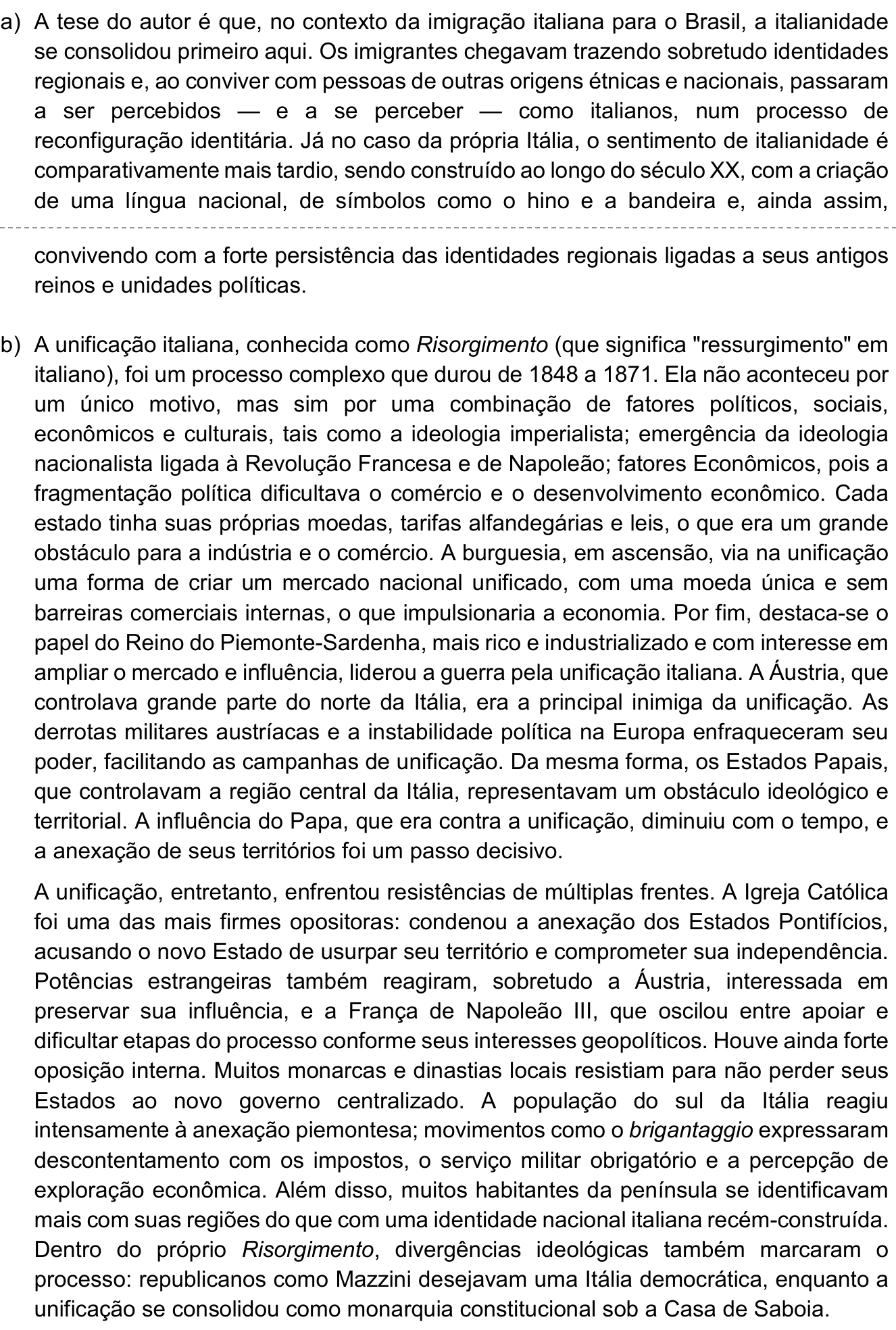 Resposta esperada no documento da Comvest