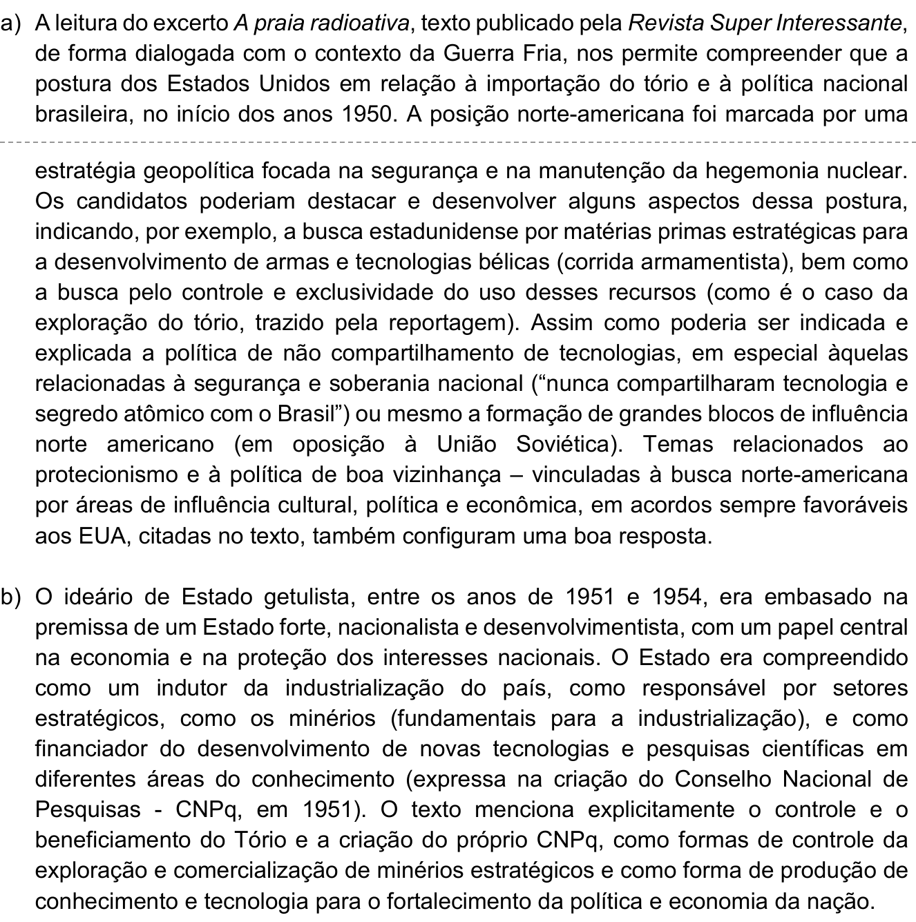 Resposta esperada no documento da Comvest