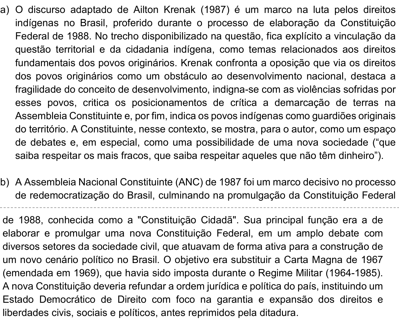 Resposta esperada no documento da Comvest